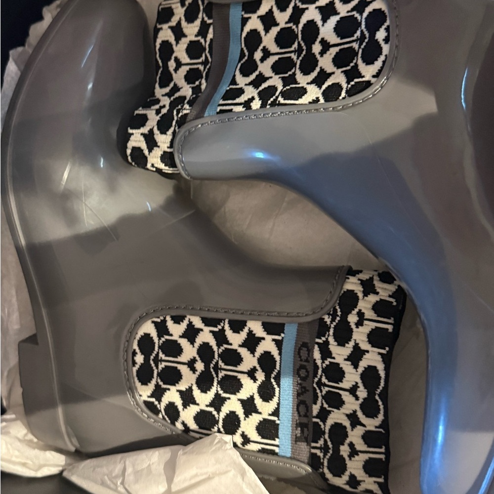 Coach Gray and Black Patterned Winter Boots/Rain Boots